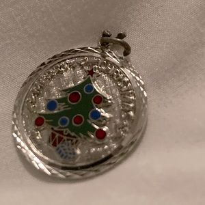 Merry Christmas sterling silver tree pendant